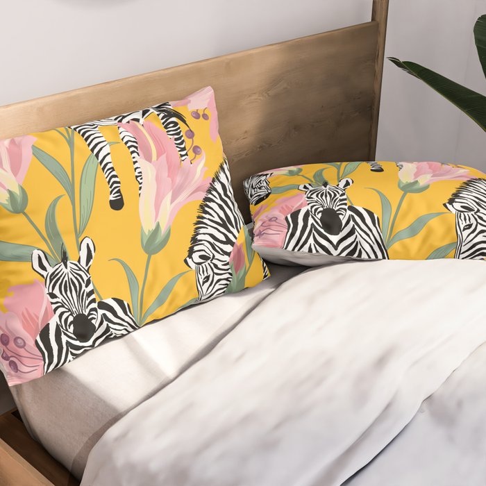 Striped For Life | Zebra Mango Forest | Modern Bohemian Wildlife Jungle | Botanical Nature Pillow Sham Gallery Image 2
