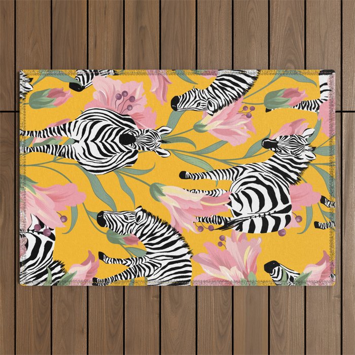 Striped For Life | Zebra Mango Forest | Modern Bohemian Wildlife Jungle | Botanical Nature Outdoor Rug Gallery Image 1