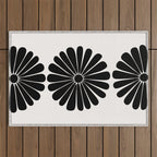 Retro Daisy Abstract I Black and White Bold Floral Outdoor Rug Gallery Image 1