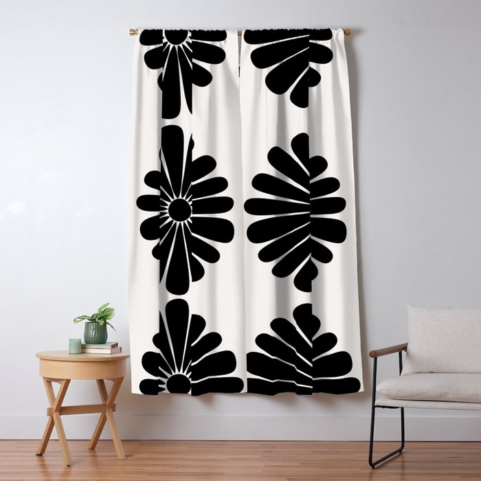 Retro Daisy Abstract I Black and White Bold Floral Window Curtain Gallery Image 5