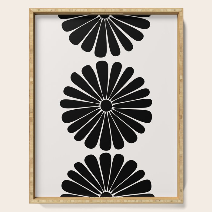 Retro Daisy Abstract I Black and White Bold Floral Serving Tray Gallery Image 1