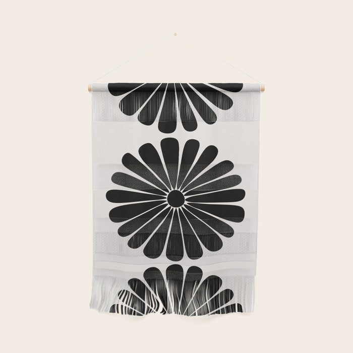 Retro Daisy Abstract I Black and White Bold Floral Wall Hanging Gallery Image 1