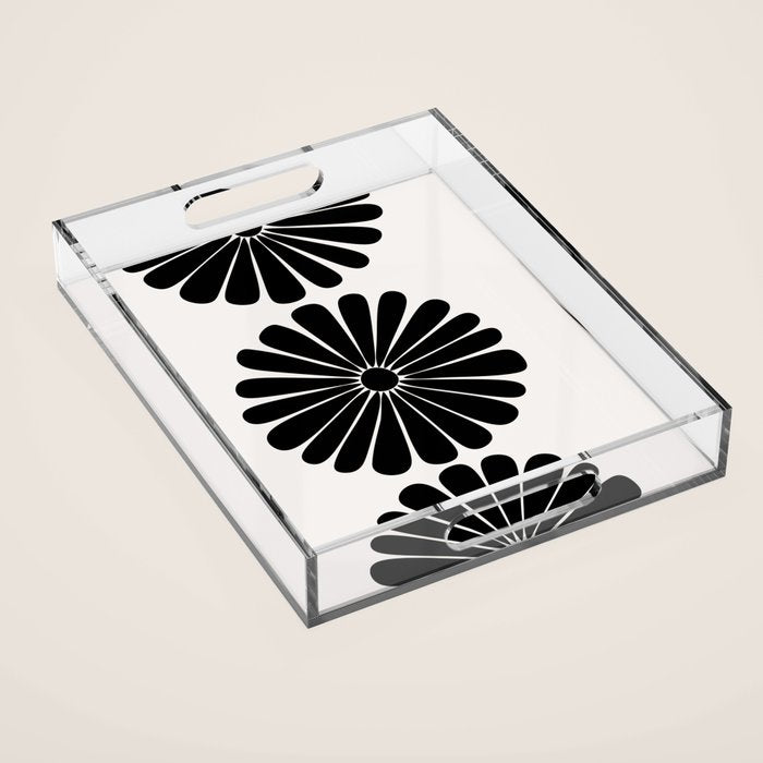 Retro Daisy Abstract I Black and White Bold Floral Acrylic Tray Gallery Image 1