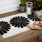 Retro Daisy Abstract I Black and White Bold Floral Outdoor Rug Gallery Image 2