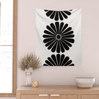 Retro Daisy Abstract I Black and White Bold Floral Wall Tapestry Gallery Image 2