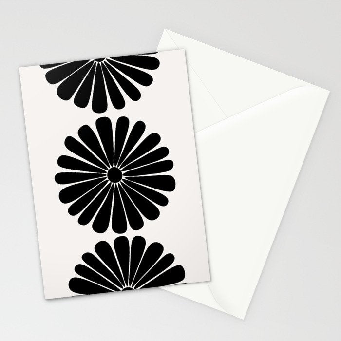 Retro Daisy Abstract I Black and White Bold Floral Stationery Card Gallery Image 2