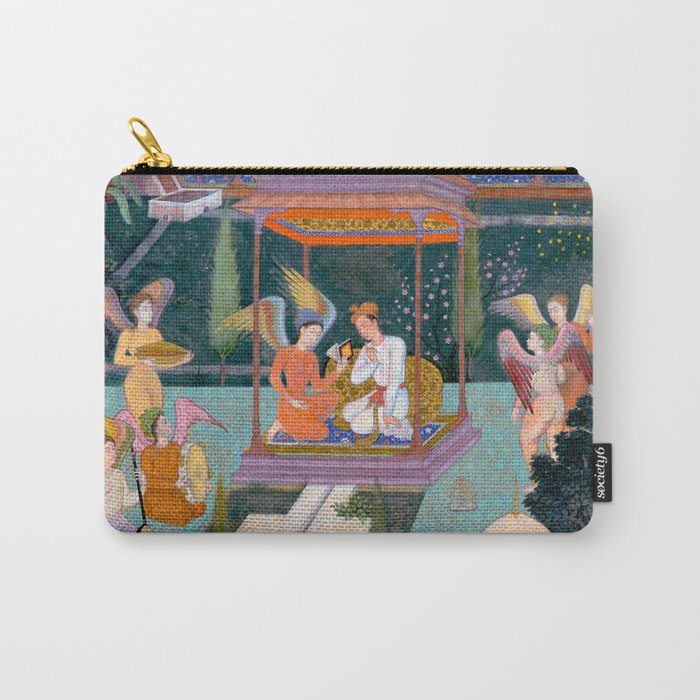 The Story of the Princess of the Blue Pavillion Antique Indian Miniature Painted Illustration Carry All Pouch Gallery Image 1