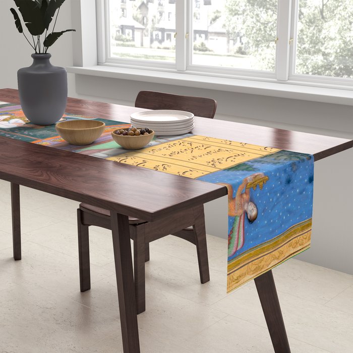 The Story of the Princess of the Blue Pavillion Antique Indian Miniature Painted Illustration Table Runner Gallery Image 2