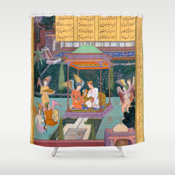 The Story of the Princess of the Blue Pavillion Antique Indian Miniature Painted Illustration Shower Curtain Gallery Image 1