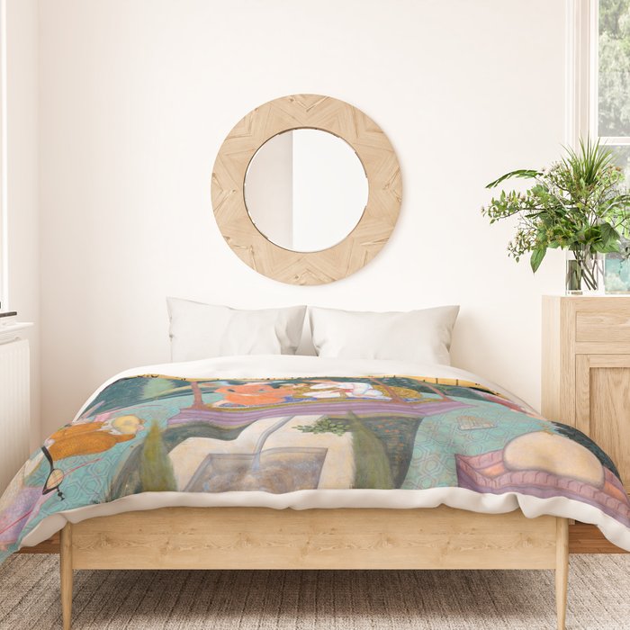 The Story of the Princess of the Blue Pavillion Antique Indian Miniature Painted Illustration Duvet Cover Gallery Image 3