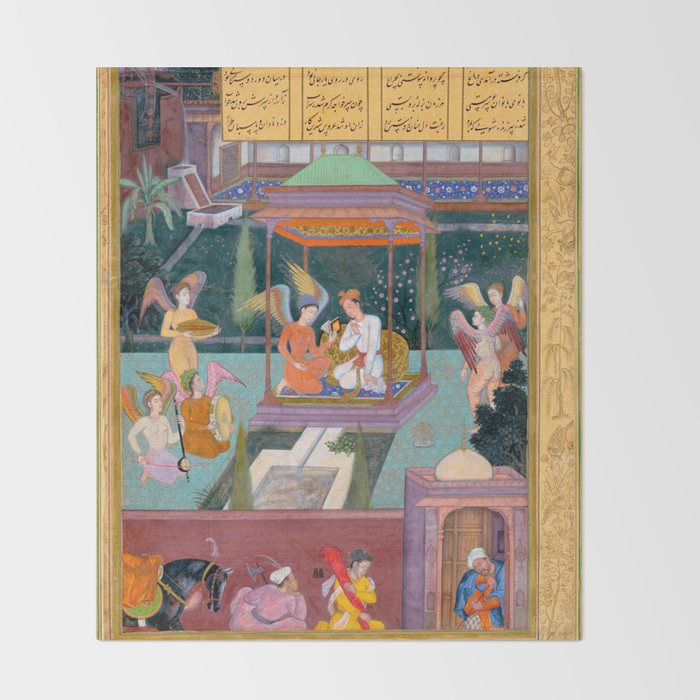 The Story of the Princess of the Blue Pavillion Antique Indian Miniature Painted Illustration Throw Blanket Gallery Image 2