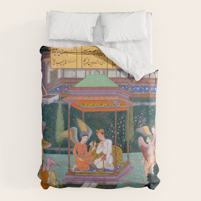 The Story of the Princess of the Blue Pavillion Antique Indian Miniature Painted Illustration Duvet Cover Gallery Image 1