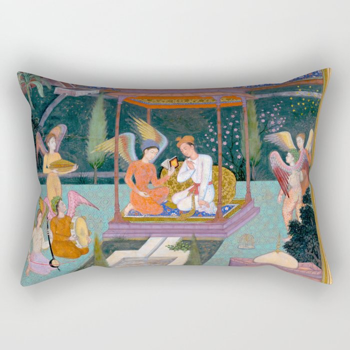 The Story of the Princess of the Blue Pavillion Antique Indian Miniature Painted Illustration Rectangular Pillow Gallery Image 2