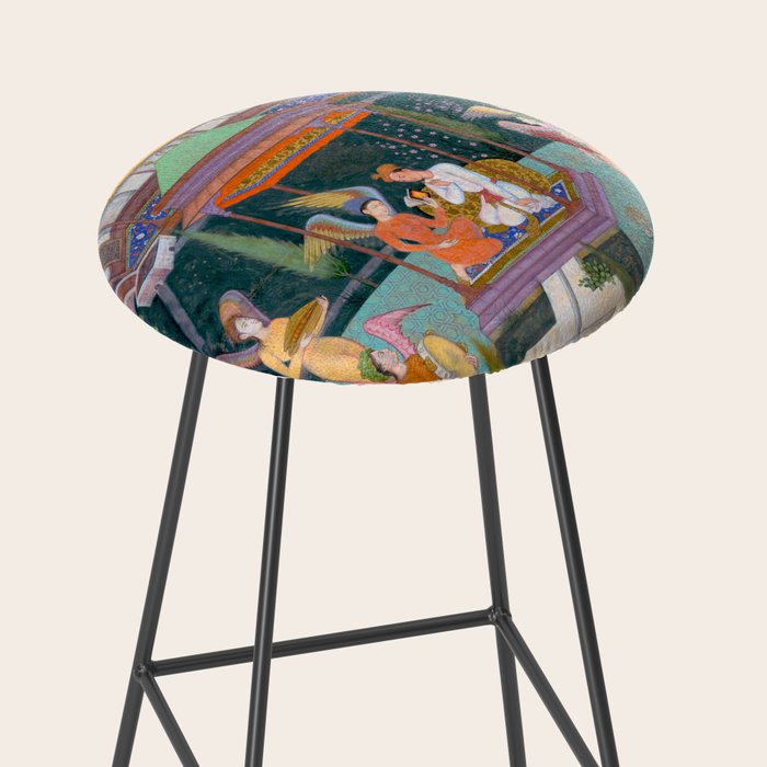 The Story of the Princess of the Blue Pavillion Antique Indian Miniature Painted Illustration Stool Gallery Image 2