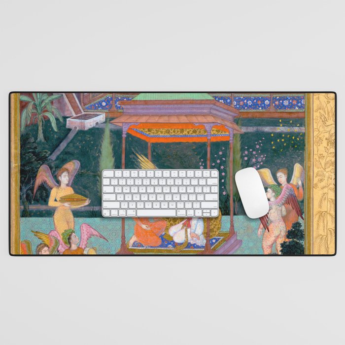 The Story of the Princess of the Blue Pavillion Antique Indian Miniature Painted Illustration Desk Mat Gallery Image 1
