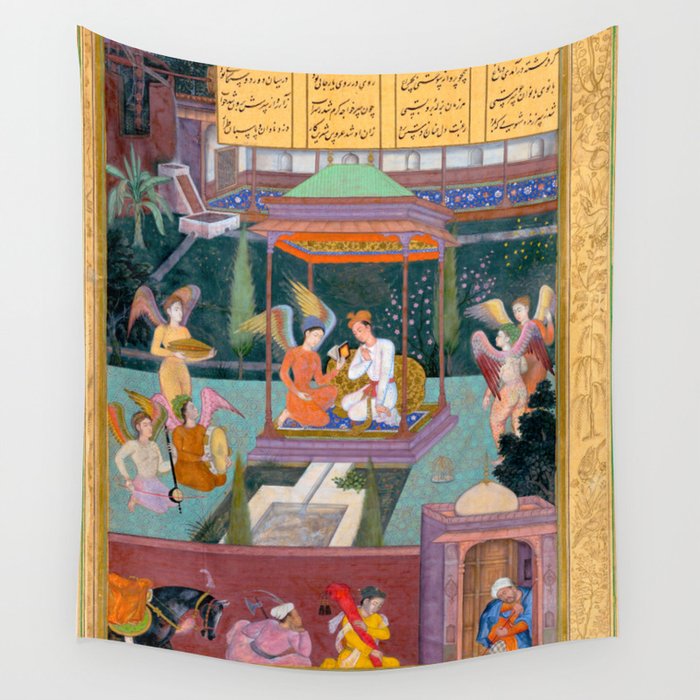 The Story of the Princess of the Blue Pavillion Antique Indian Miniature Painted Illustration Wall Tapestry Gallery Image 4