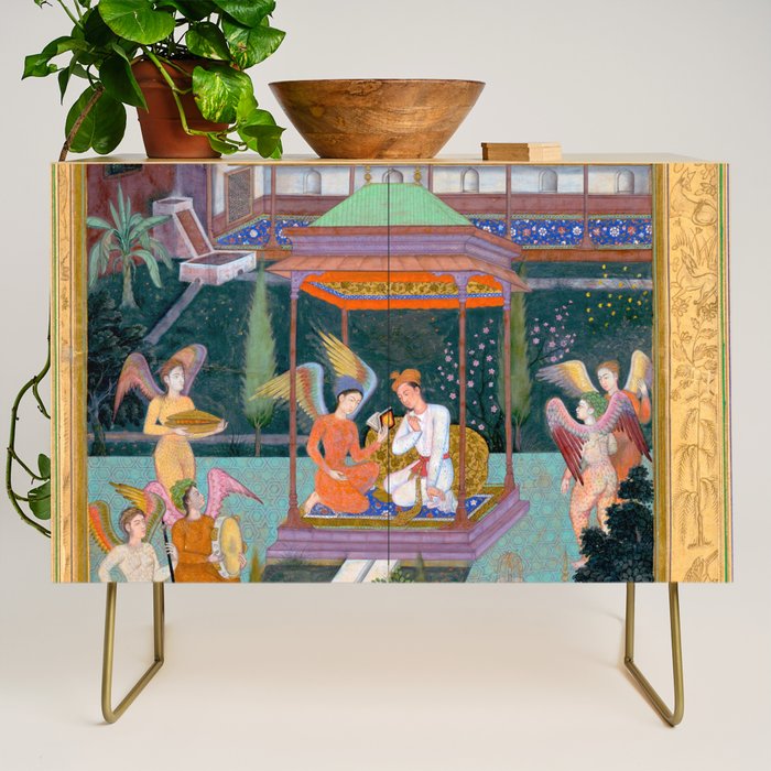 The Story of the Princess of the Blue Pavillion Antique Indian Miniature Painted Illustration Credenza Gallery Image 1