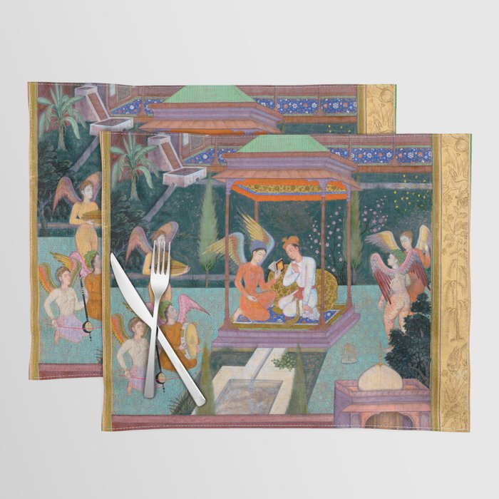 The Story of the Princess of the Blue Pavillion Antique Indian Miniature Painted Illustration Placemat Gallery Image 1