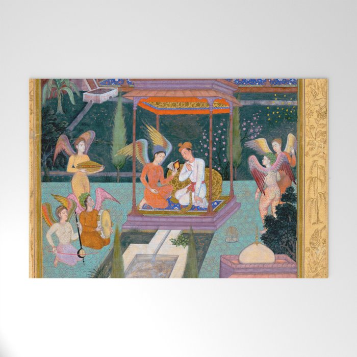 The Story of the Princess of the Blue Pavillion Antique Indian Miniature Painted Illustration Welcome Mat Gallery Image 1