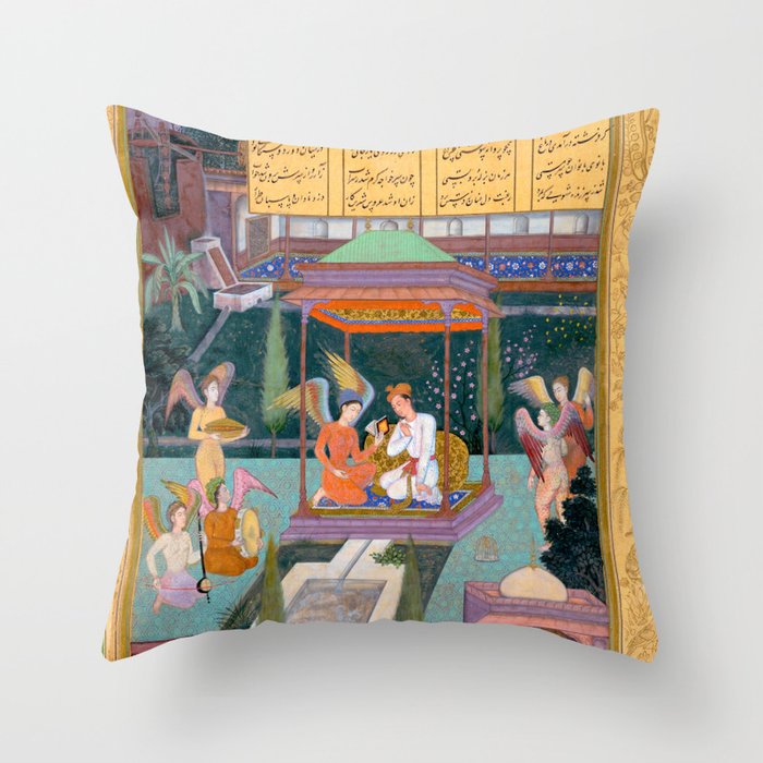 The Story of the Princess of the Blue Pavillion Antique Indian Miniature Painted Illustration Throw Pillow Gallery Image 6