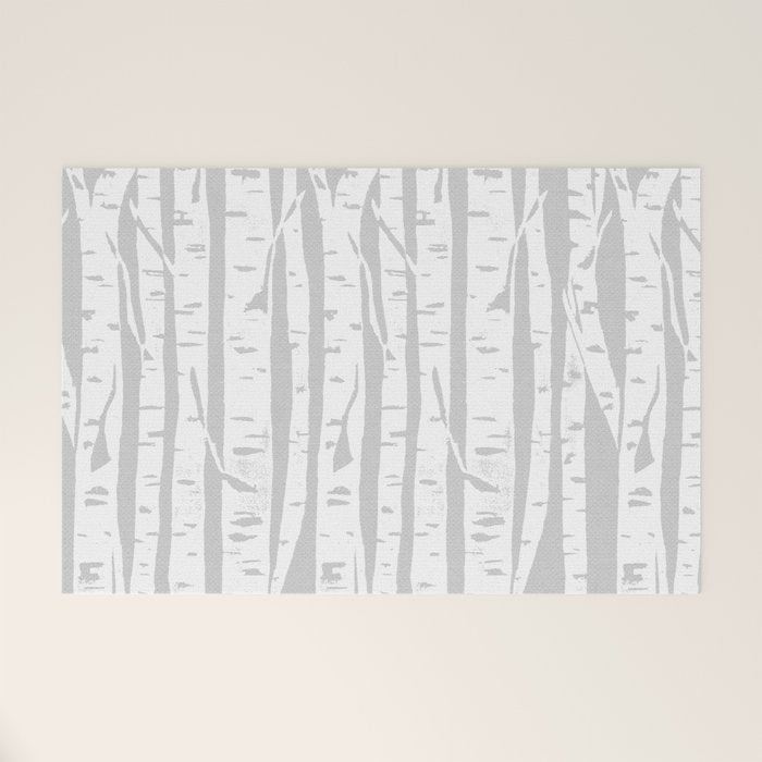 Woodcut Birches Grey Welcome Mat Gallery Image 1
