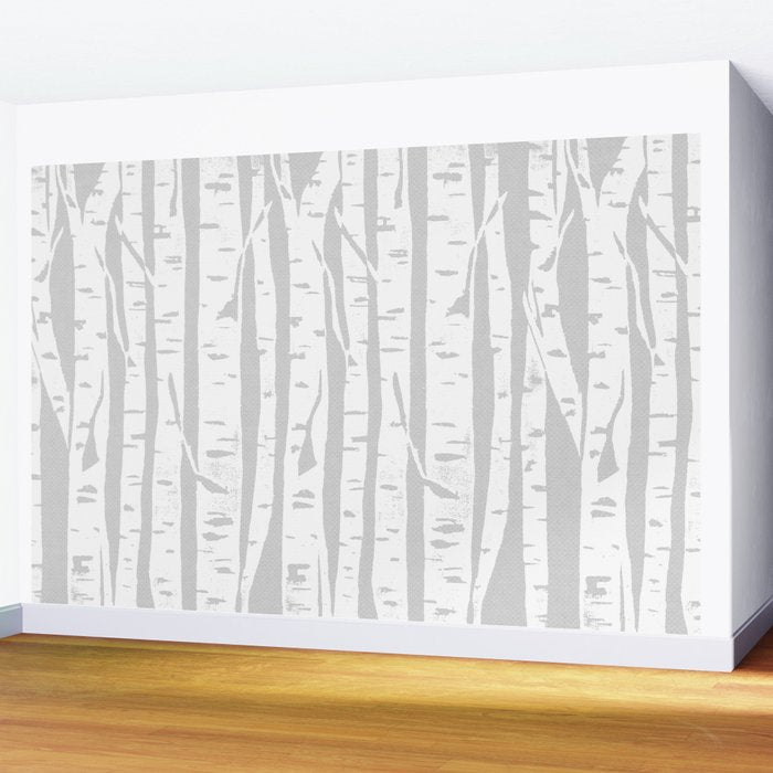 Woodcut Birches Grey Wall Mural Gallery Image 2