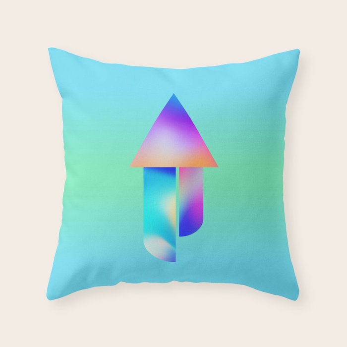 Space Ship Vibrant Blue-Green Colors Minimalist Modern Abstract Illustration  Throw Pillow Gallery Image 6