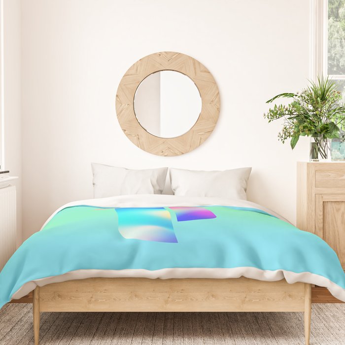 Space Ship Vibrant Blue-Green Colors Minimalist Modern Abstract Illustration  Duvet Cover Gallery Image 3