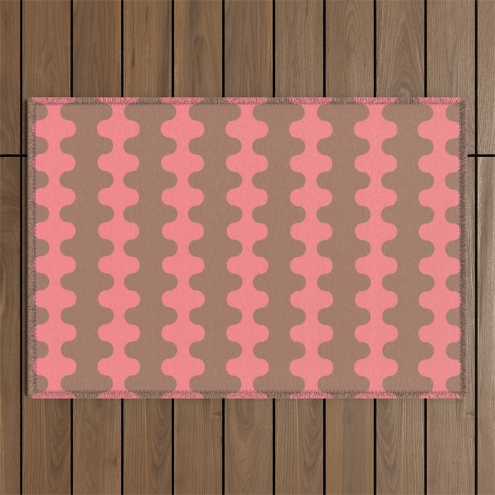 Wavy Stripes Ogee A-Go-Go Eclectic Vertical Pattern in Mocha and Soft Pink Outdoor Rug Gallery Image 1