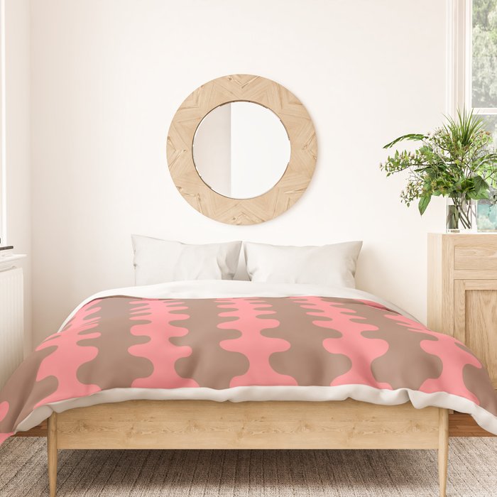 Wavy Stripes Ogee A-Go-Go Eclectic Vertical Pattern in Mocha and Soft Pink Duvet Cover Gallery Image 3