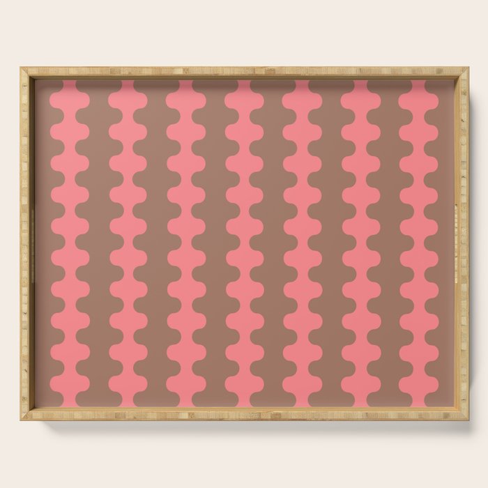 Wavy Stripes Ogee A-Go-Go Eclectic Vertical Pattern in Mocha and Soft Pink Serving Tray Gallery Image 1