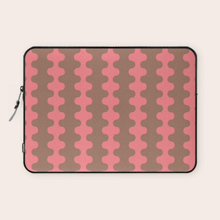 Wavy Stripes Ogee A-Go-Go Eclectic Vertical Pattern in Mocha and Soft Pink Laptop Sleeve Gallery Image 1