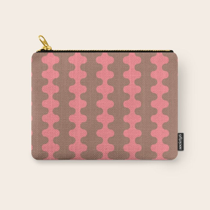 Wavy Stripes Ogee A-Go-Go Eclectic Vertical Pattern in Mocha and Soft Pink Carry All Pouch Gallery Image 1