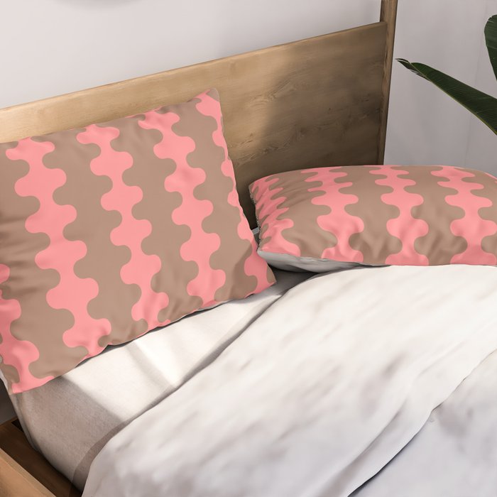 Wavy Stripes Ogee A-Go-Go Eclectic Vertical Pattern in Mocha and Soft Pink Pillow Sham Gallery Image 2