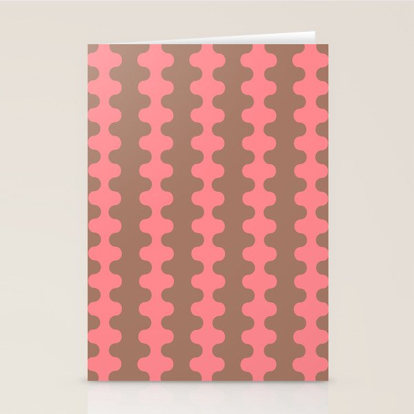 Wavy Stripes Ogee A-Go-Go Eclectic Vertical Pattern in Mocha and Soft Pink Stationery Card Gallery Image 2