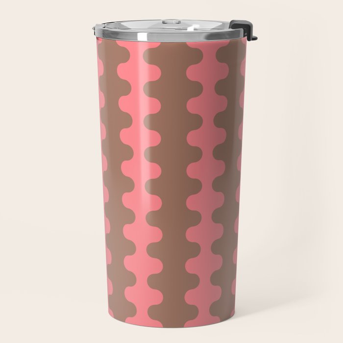 Wavy Stripes Ogee A-Go-Go Eclectic Vertical Pattern in Mocha and Soft Pink Travel Mug Gallery Image 2