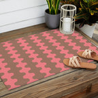 Wavy Stripes Ogee A-Go-Go Eclectic Vertical Pattern in Mocha and Soft Pink Outdoor Rug Gallery Image 2