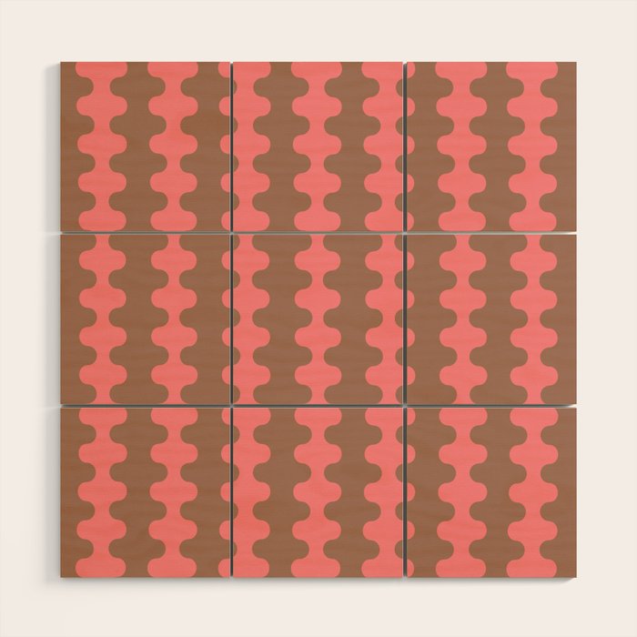 Wavy Stripes Ogee A-Go-Go Eclectic Vertical Pattern in Mocha and Soft Pink Wood Wall Art Gallery Image 1