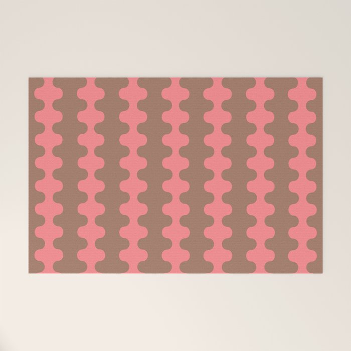 Wavy Stripes Ogee A-Go-Go Eclectic Vertical Pattern in Mocha and Soft Pink Welcome Mat Gallery Image 1