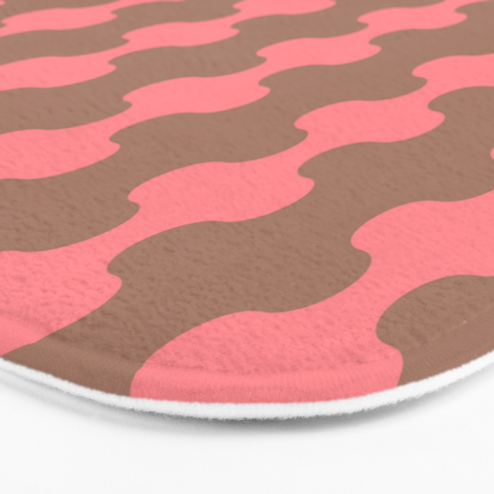 Wavy Stripes Ogee A-Go-Go Eclectic Vertical Pattern in Mocha and Soft Pink Bath Mat Gallery Image 3