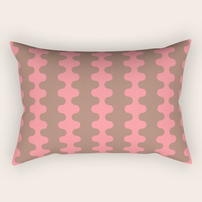 Wavy Stripes Ogee A-Go-Go Eclectic Vertical Pattern in Mocha and Soft Pink Rectangular Pillow Gallery Image 1