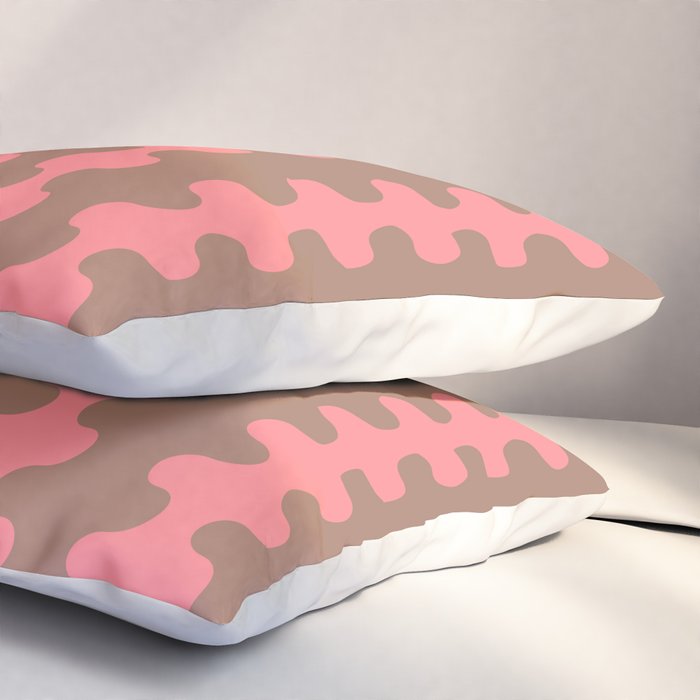 Wavy Stripes Ogee A-Go-Go Eclectic Vertical Pattern in Mocha and Soft Pink Pillow Sham Gallery Image 3