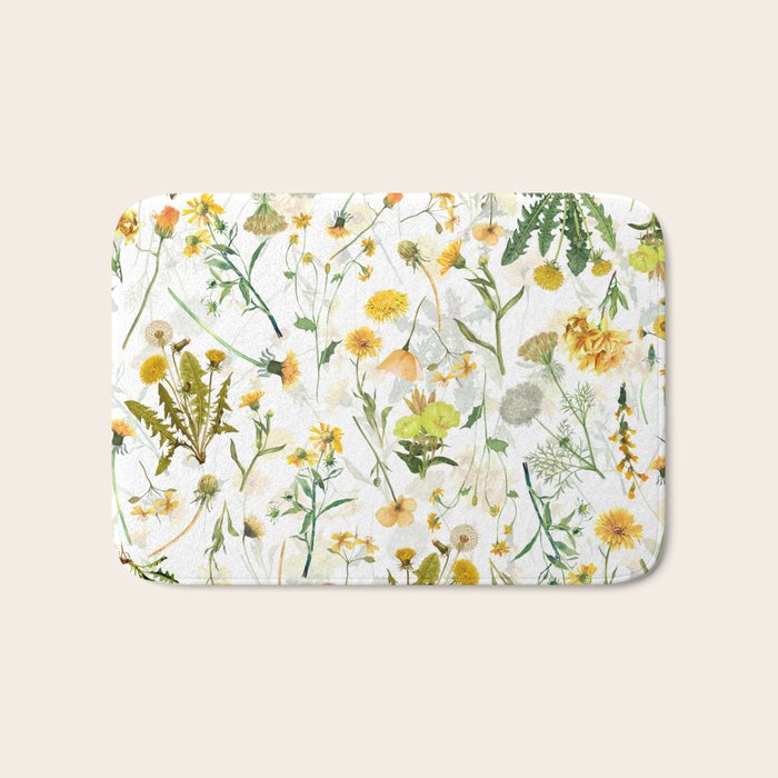 Scandinavian Yellow Wildflowers Botanical Summer Meadow Bath Mat Gallery Image 1