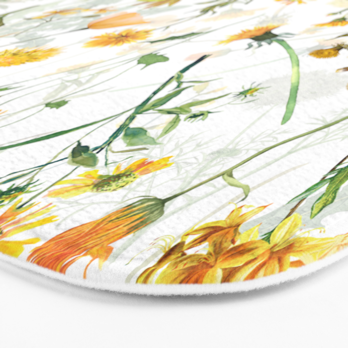 Scandinavian Yellow Wildflowers Botanical Summer Meadow Bath Mat Gallery Image 3
