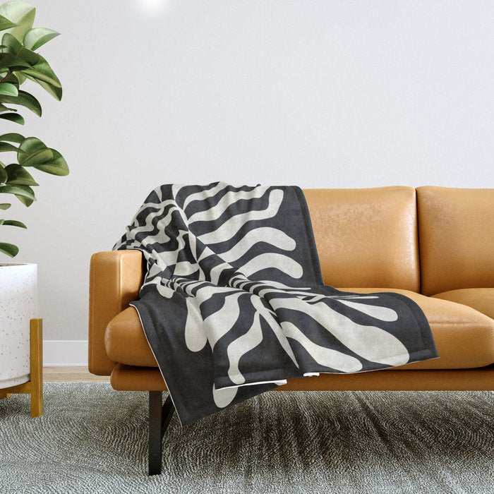 Onyx Ferns: Black & White Matisse Edition Throw Blanket Gallery Image 1
