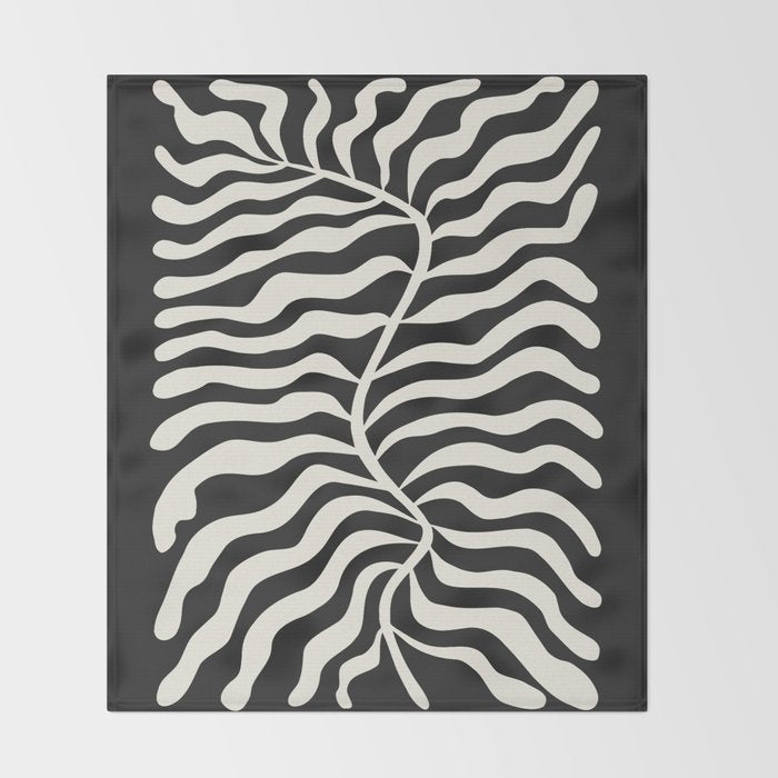 Onyx Ferns: Black & White Matisse Edition Throw Blanket Gallery Image 2