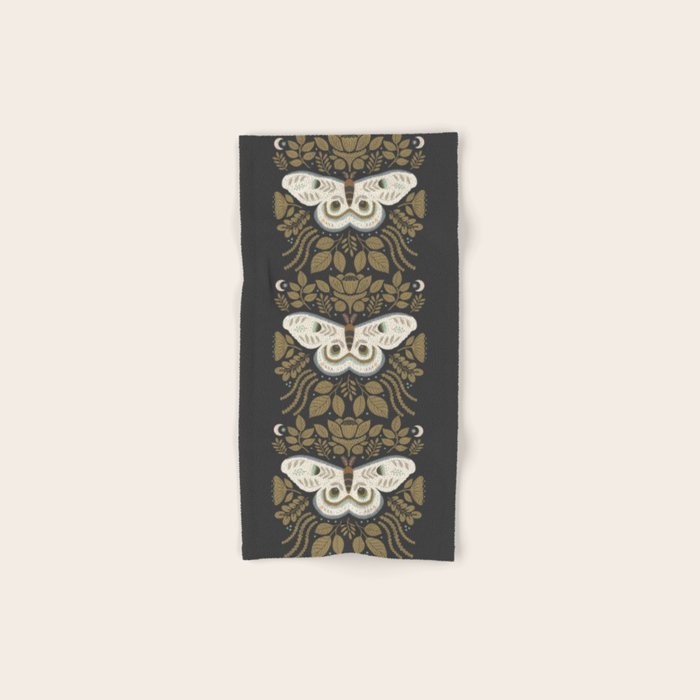Folk Art Moth - Black Bath Towel Gallery Image 1