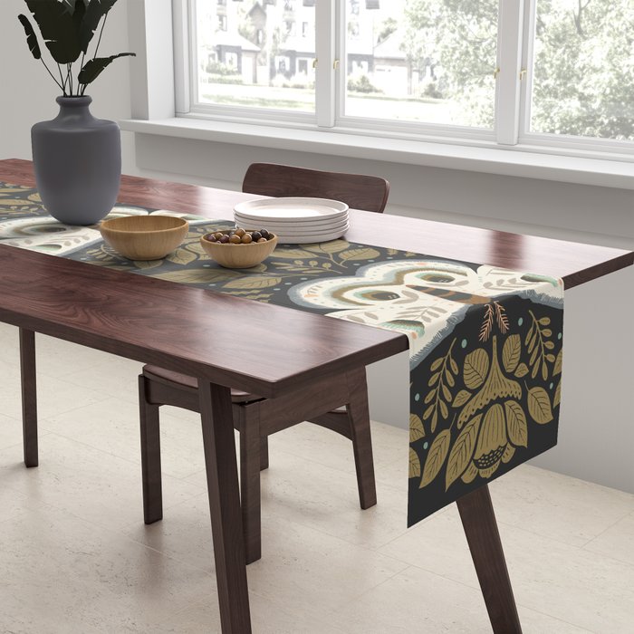 Folk Art Moth - Black Table Runner Gallery Image 2