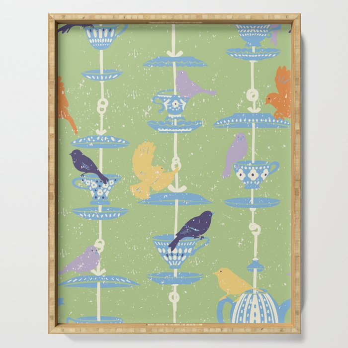 Garden Bird feeding may green Serving Tray Gallery Image 1
