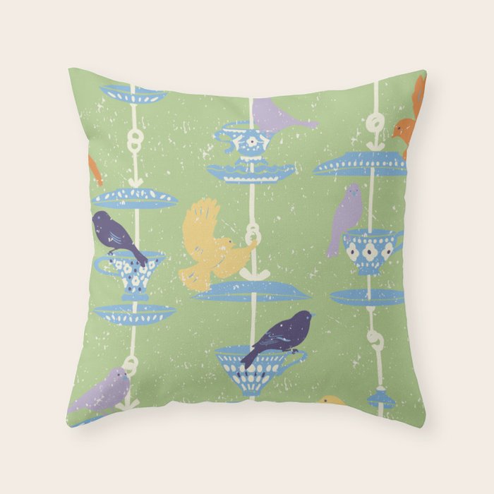 Garden Bird feeding may green Throw Pillow Gallery Image 6
